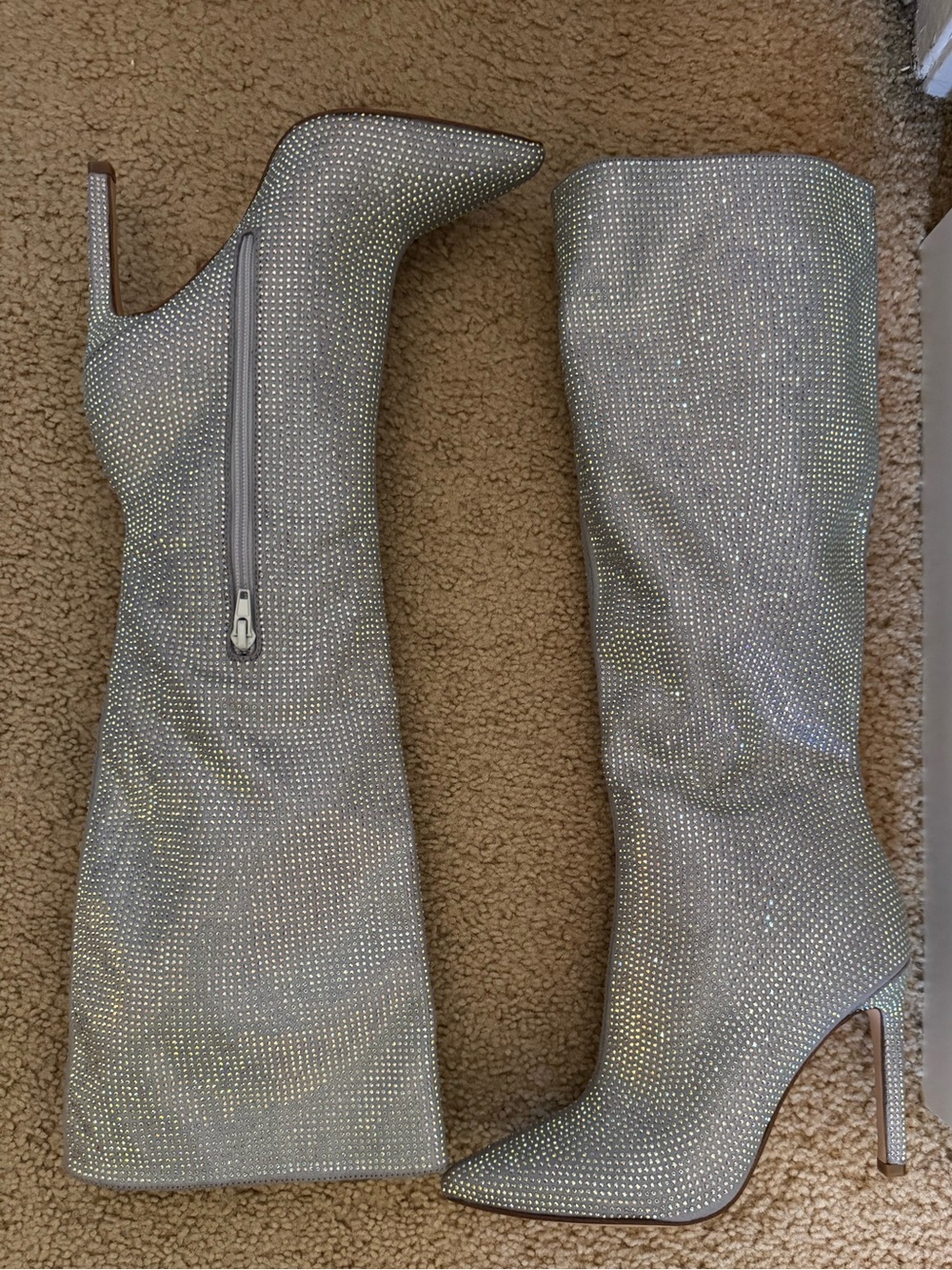 Nine West Silver Rhinestone Over-the-Knee Stiletto Boots